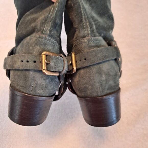 Ralph Lauren Collection Harness Boots Italy Green Suede 1.5" Cowgirl Heel Buckle - Picture 11 of 15